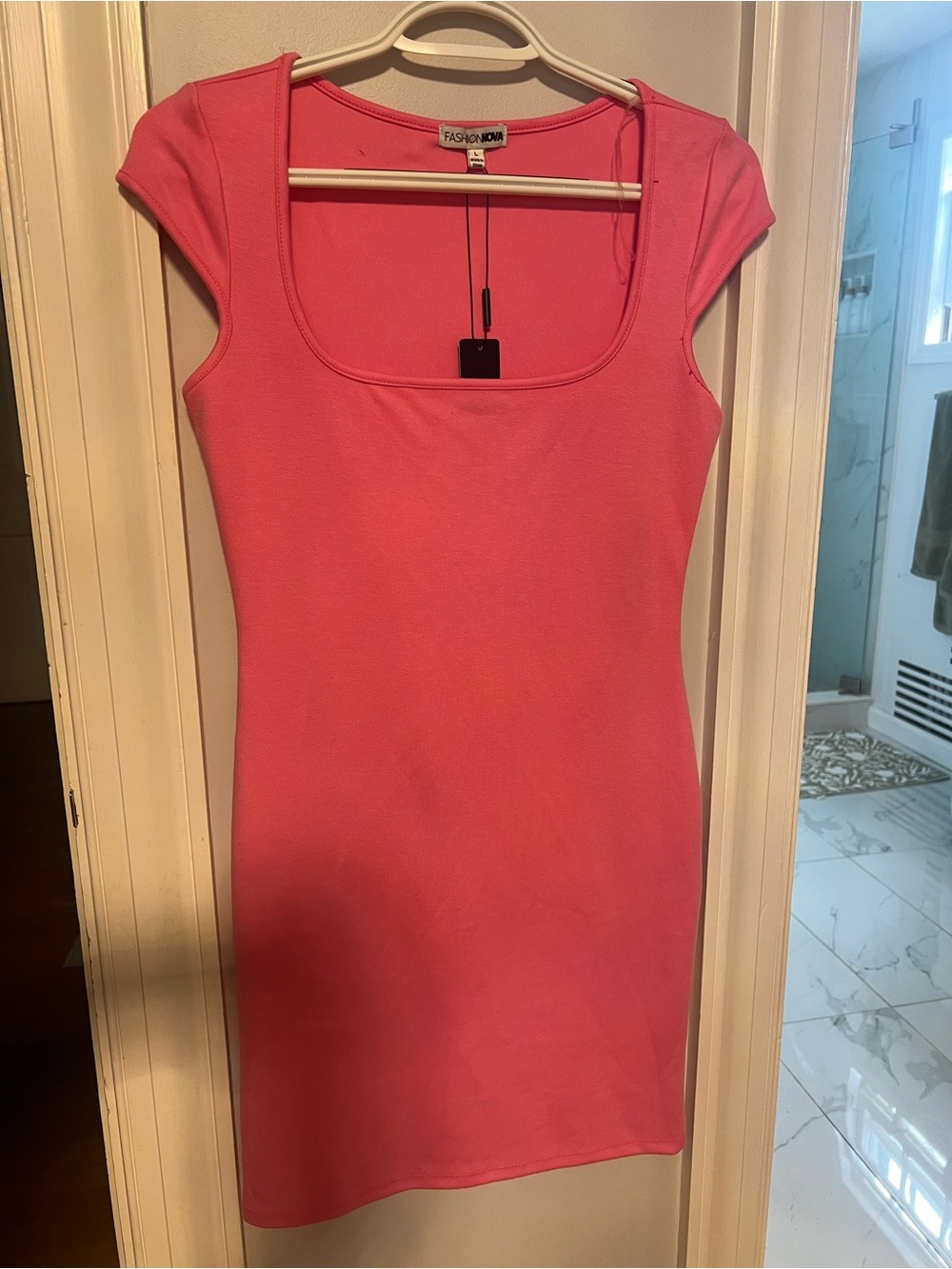 Fashion Nova Neon Pink Scoop Neck Bodycon Mini Dress